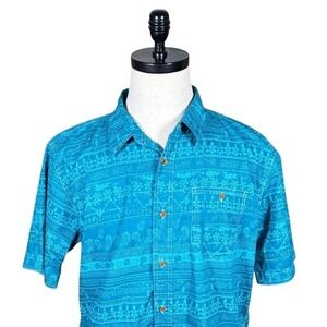 Burnside Mens XL Turquoise Blue Tribal Paisley Cotton Button Down Shirt BA9275C
